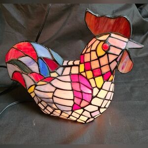 Tiffany Stain Glass Style Rooster Table Lamp Night Light